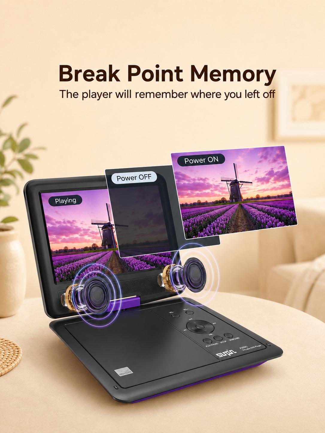 [SUNPIN] Portable DVD Player (11.5in, 9.5in Swivel LCD Display) with Anti-Skip Play, 5-Hour Battery, Remote Control with Buttons, Dual Earphone Jacks, Stereo Audio, Multi-Format CD Player, Type-C Plug, USB/TF Card Support for Car, Kids, Video Player, Mult
