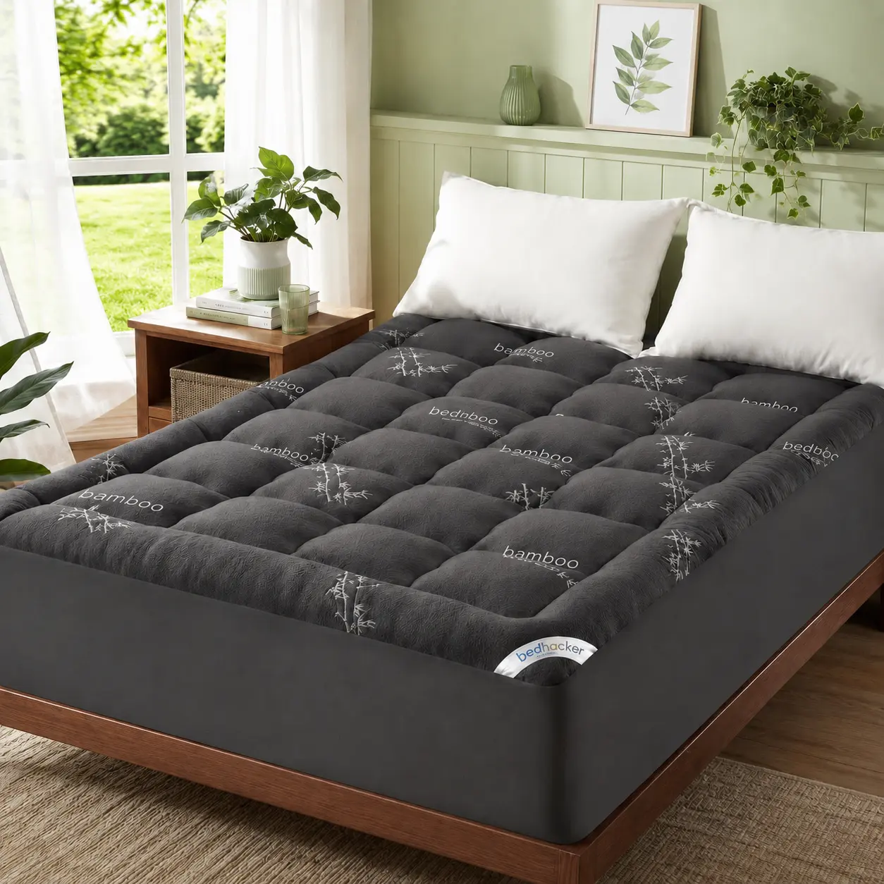 Bamboo Mattress Topper Queen – Breathable Fitted Sheet Style, Deep Pocket for 18" Mattress, Soft & Fluffy for Home