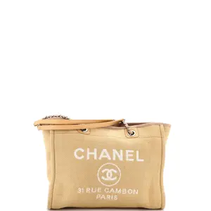 Pre-owned CHANEL Canvas Plain Shoulder Bags Deauville NM Chain Handle Tote Mixed Fibers Small by Rebag