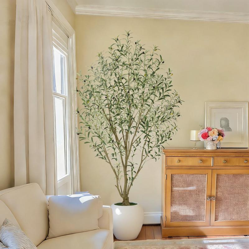 Nafresh 5ft/6ft/7ft/8ft Super Full Artificial Olive Tree Indoor,Large Faux Olive Tree with Decorative Planter, Lifelike Leaves,Vibrant Fruits for Living Room Bedroom Patio Balcony Corner Decor