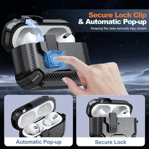 Explorer Stand Fiber Texture Earphone Case for AirPods Pro 2, Compatible with AirPods Pro 3, Shockproof, Durable Protection