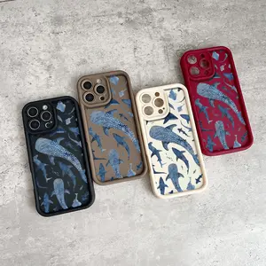 Shark & Whale Shark Ocean Pattern Phone Case for iPhone 17/16 Pro Max 15 14 13 12 11 XR XS Plus E Soft TPU Shockproof Marine Life Aesthetic Cover for Men Women