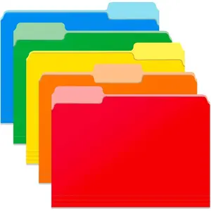Two Tone Color File Folders 8.5 x 11 Inch, 1/3 Cut Tab File Folders Letter Size, Assorted Colors, Blue Red Green Yellow Orange Manila File Folders, School Business Office Folders for Document -15 Pack
