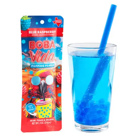 BOBAVida Popping Boba Portable Pouch - No Preservatives, Real Fruit Juice & Cane Sugar - Includes Boba Straw for Easy Drink Addition - Beverage