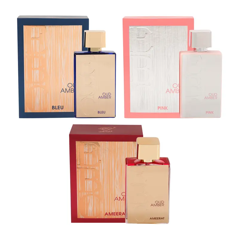 Bundle of Oud Amber Ameerat, Oud Amber Bleu and Oud Amber Pink Spray Perfume for Women 100ml/3.4fl.oz.