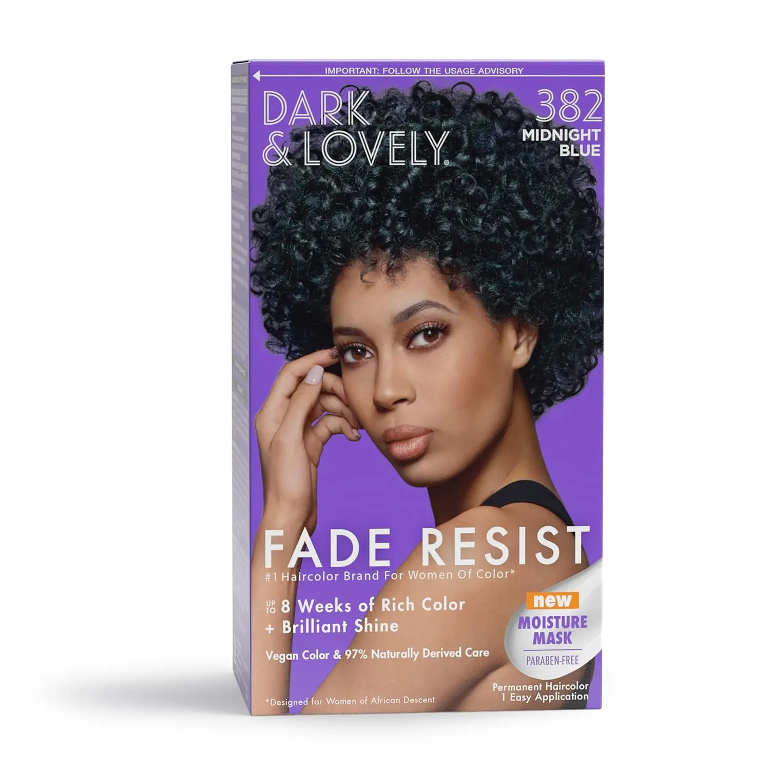 SoftSheen-Carson Dark and Lovely Fade Resist Permanent Hair Color, Midnight Blue 382, Rich Conditioning and Moisturizing with Argan & Olive Oils, Haircare