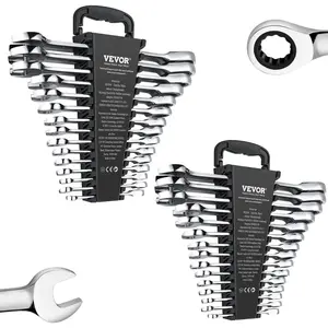 VEVOR Combination Wrench Set, 30-Piece Ratcheting Wrench Set with Organizer Rack, Cr-V Steel Wrench Set Metric 8 mm to 24 mm, Ideal for General Household, Garage, Workshop, Auto Repairs, Emergency