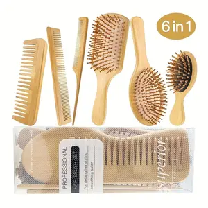 Unisex 6-piece hair comb set with tail comb, tooth comb, double head comb, 3 different air cushion massage comb, soothing scalp massage