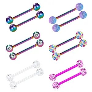 12mm-18mm 14G Tongue Rings Nipple Straight Barbells Surgical Steel Body Piercing Jewelry