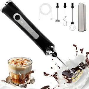 Handheld Milk Frother for Coffee, Rechargeable Electric Whisk with 3 Heads & 3 Speeds Drink Mixer Foam Maker For Latte, Cappuccino, Hot Chocolate, Egg, Kitchen Gadget, Gift for wife