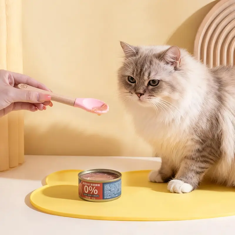 Cat Canned Spoon Feeding Cat Silicone Spoon Pet Puree Feeder, Wooden Handle Small Spoon for Cats, Durable & Safe Design