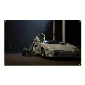 3x5ft Countaches 1989 Car Wolf Of Wall Street Movie Poster Tapestry - Humorous Meme Flag Banners for Room Decor, for Man Cave, Polyester