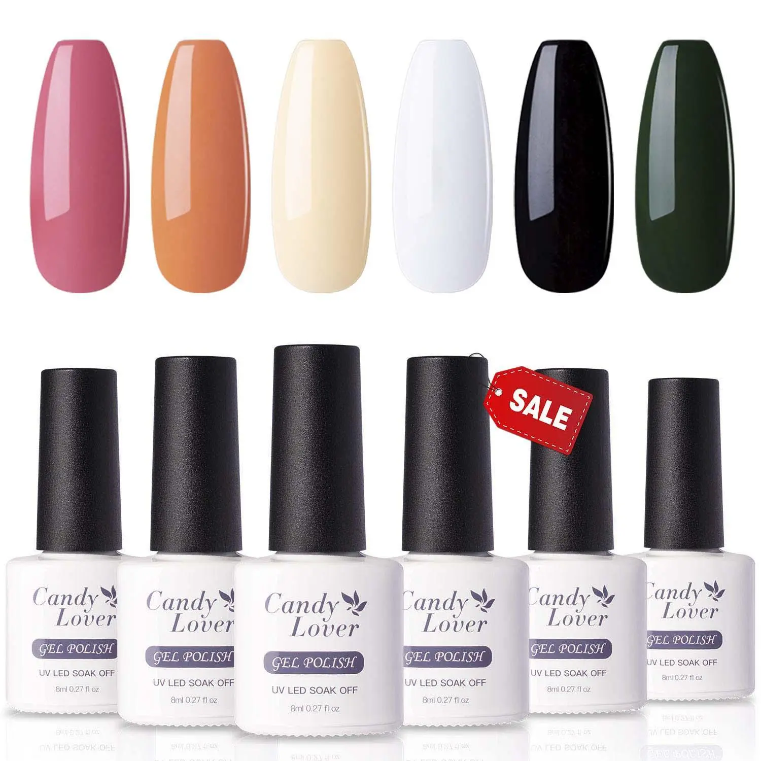 Candy Lover Resin Gel Nail Polish Set - 6 Colors + Base & Top Coat, Smooth Glossy Manicure, Quick Dry, Long Lasting for Women, Nail Art Halloween Salon Gift, Cosmetic, Multi-Pack