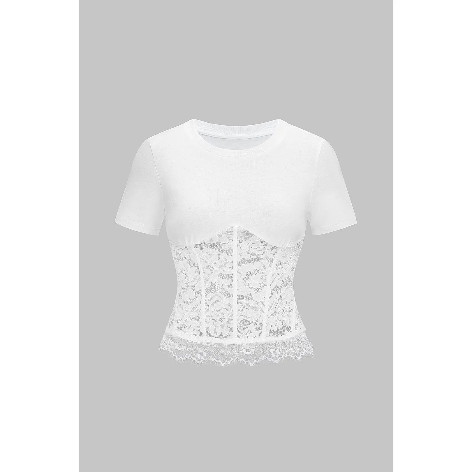 Lace Patchwork Round Sleeve Short Sleeve T-Shirt