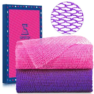 2 Pieces African Net Sponge – Real Authentic Exfoliating Bath Sponges for Silky Smooth Skin Deep Cleansing Mesh for Full Body Quick-Drying & Travel-Friendly (Purple Rose)
