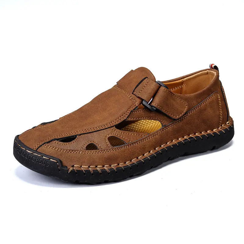 Men's Leather Closed Toe Sandals Casual Outdoor Walking Sandals Fisherman  Beach Shoes - TikTok Shop