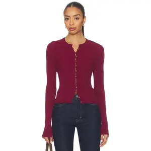 Lovers and Friends Gema Rib Cardigan in Dark Cherry
