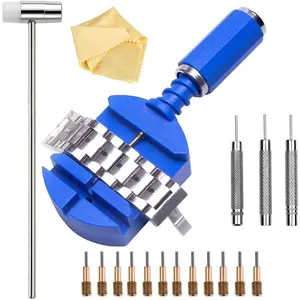 Watch Band Link Removal Tool Kit with 12pcs Replacement Pins and 3pcs Pin Punches 1pcs Head Hammer for Watch Bracelet Strap Adjustment and Watch Repair