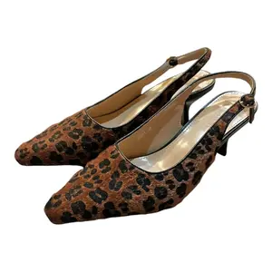 Women's Leopard Slingback Heels Pointed Toe Kitten Heel Party Shoes - Walking Shoes, Girl