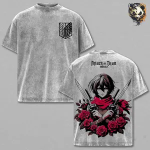 Mikasa Ackerman Washed Tee – Attack on Titan Anime Manga T-Shirt, Last of the Ackerman Bloodline Devoted Protector of Eren Yeager Scout Regiment Warrior Vintage Graphic, Emotional Dark Aesthetic Unisex Oversized Streetwear, Gift for AOT Fans