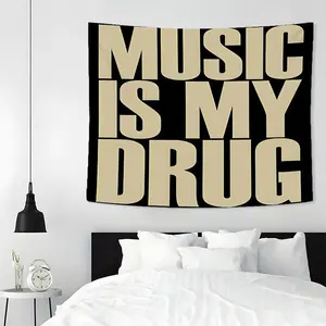 Music Is My Drug Letter Pattern Tapestry, 1 Count Wall Hanging Decor, Polyester Tapestry for Bedroom Home Office Decor, Home Decor Accessories