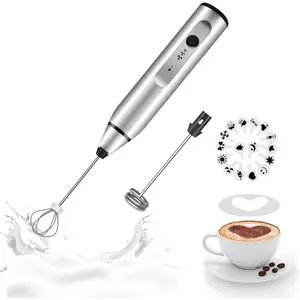 Milk Frother Handheld,  Rechargeable Whisk Drink Mixer for Coffee with Art Stencils, Coffee Mixer for Cappuccino, Hot  Match, Frappe, Hot , Egg Whisk