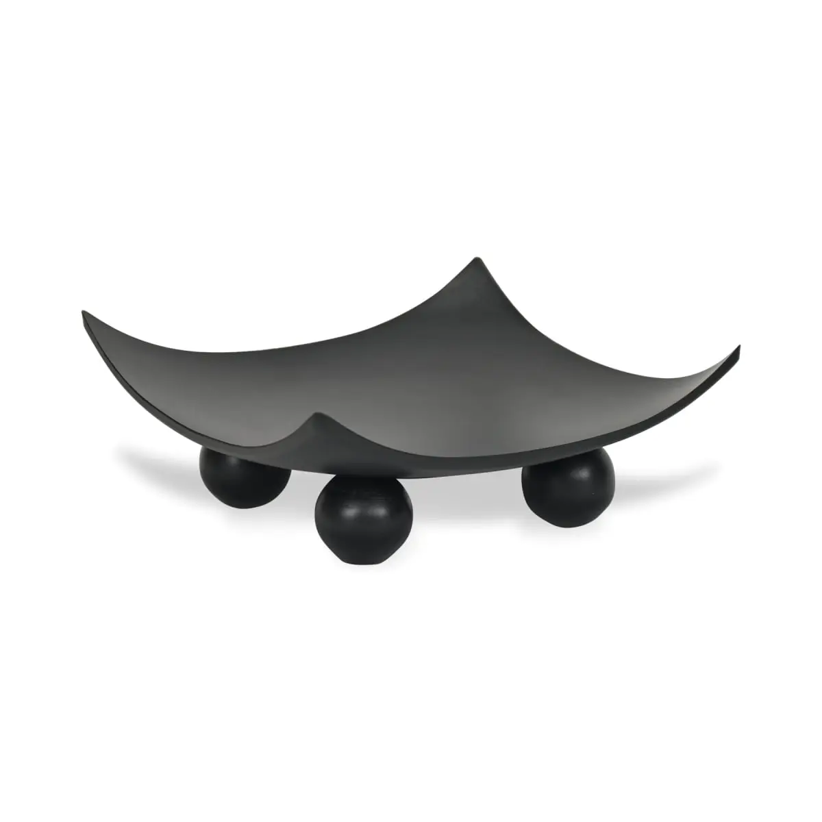 Cheungs 6159BK-L Large Modern Wooden Serving Coffee Tray - Clyne Curved, Versatile Design with Wooden Orbs, Indoor Use, 11" l x 11" w x 4.5" h