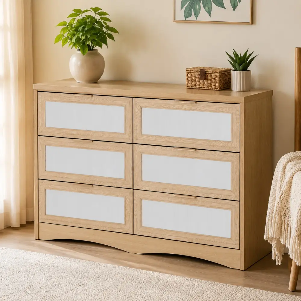 Littleox Six Drawered Chest Modern Space Saving Chest of Drawers For Bedroom Living Room Entryway Hallway Durable Versatile Storage Organizer With Ample Drawer Space