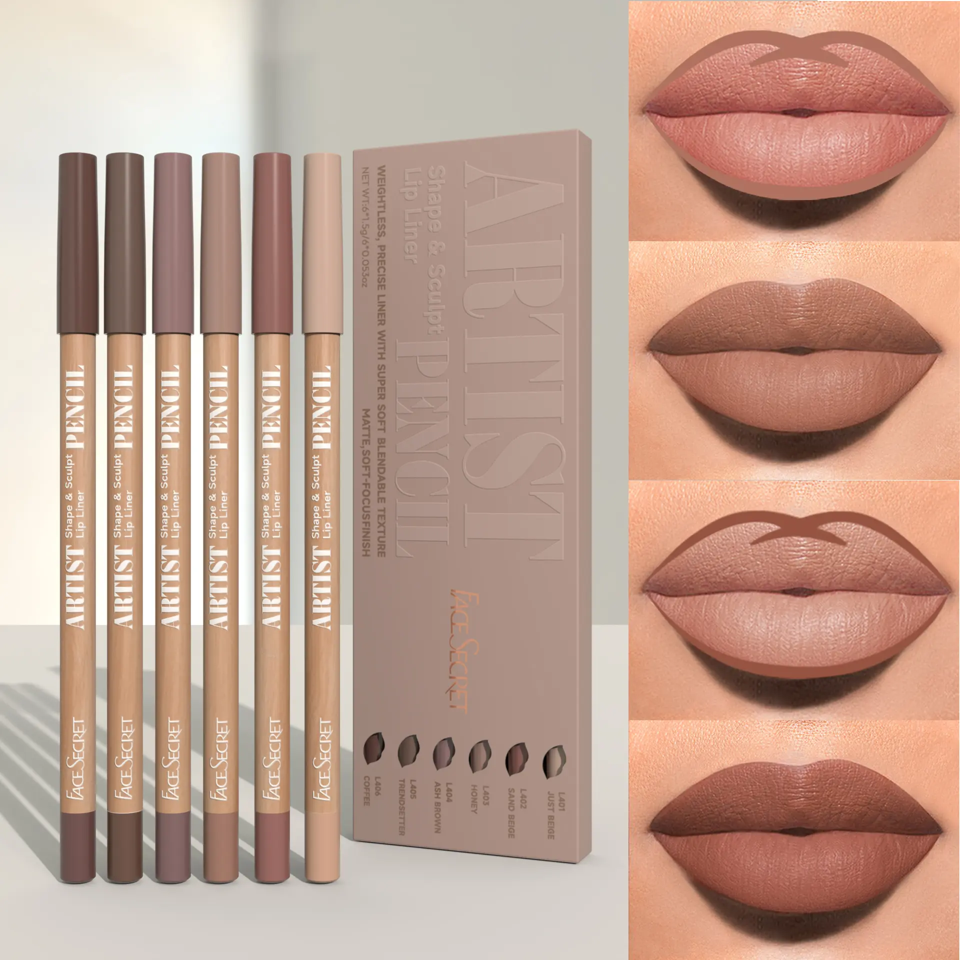 6pcs Nude Lip Liner Set creamy pencils - Waterproof, Matte Finish, Long-Lasting & Smudge-Proof, Easy to Apply for All Skin Types Lipliner