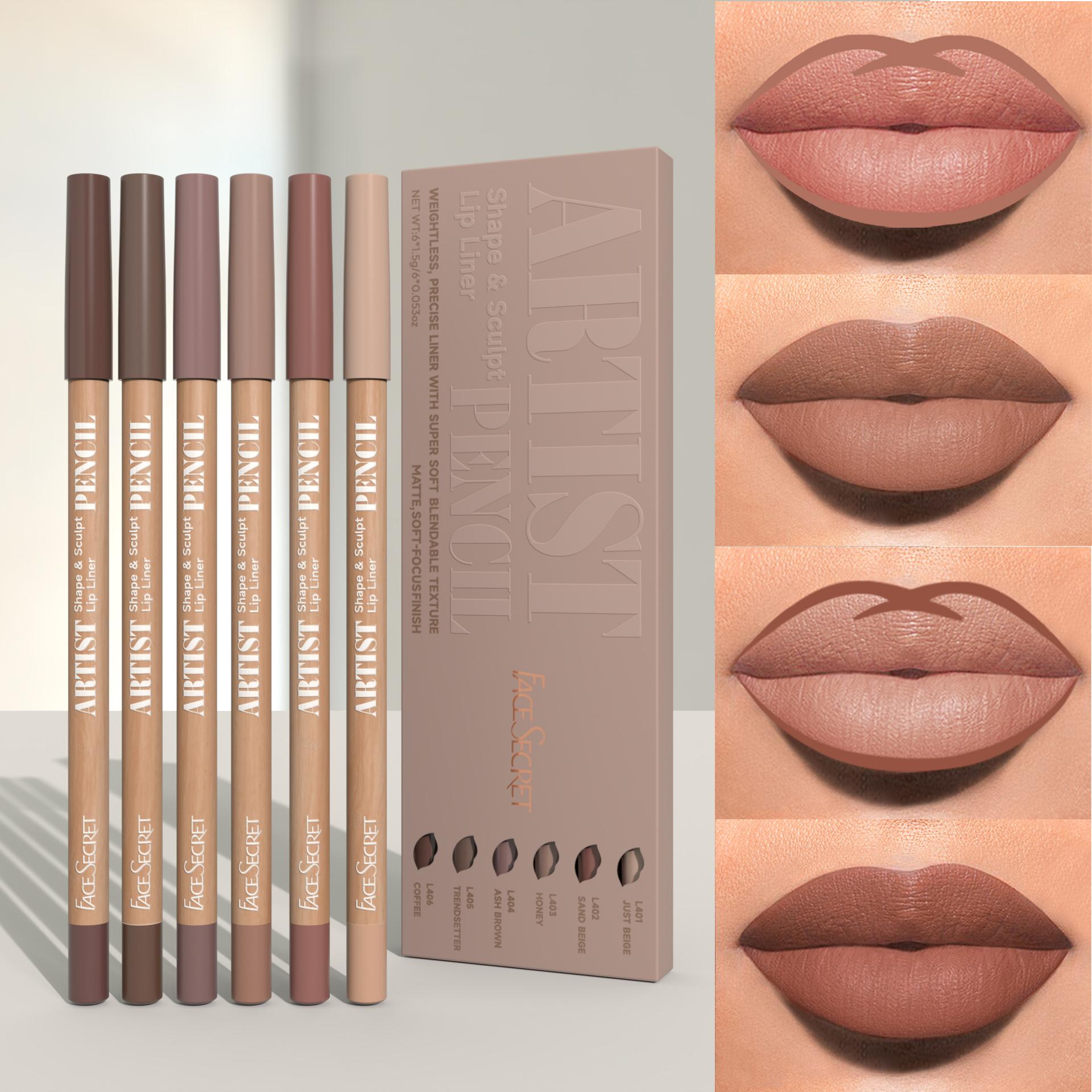 6pcs Nude Lip Liner Set creamy pencils - Waterproof, Matte Finish, Long-Lasting & Smudge-Proof, Easy to Apply for All S