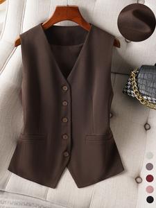 women's solid v neck button suits vest blazer, casual plain color waistcoat for work office business, ladies spring & fall clothes, tops for women, formal attire