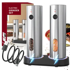 Modern Electric Salt and Pepper Grinder Set, Pepper and Salt Shakers, Auto Pepper Mill with Rechargeable Base/Led Light/Adjustable Coarseness, Kitchen Essentials Ideal for Daily Use for Mother's Day