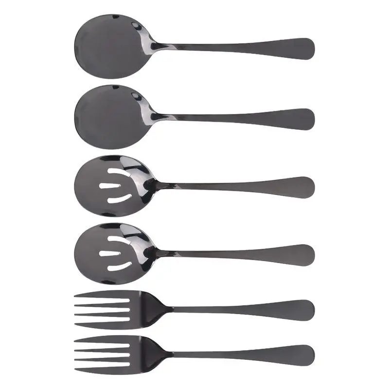 Serving Stainless Steel Buffet Catering Party Banquet Serving Spoons Forks Set Serving Spoons and Forks Set Black