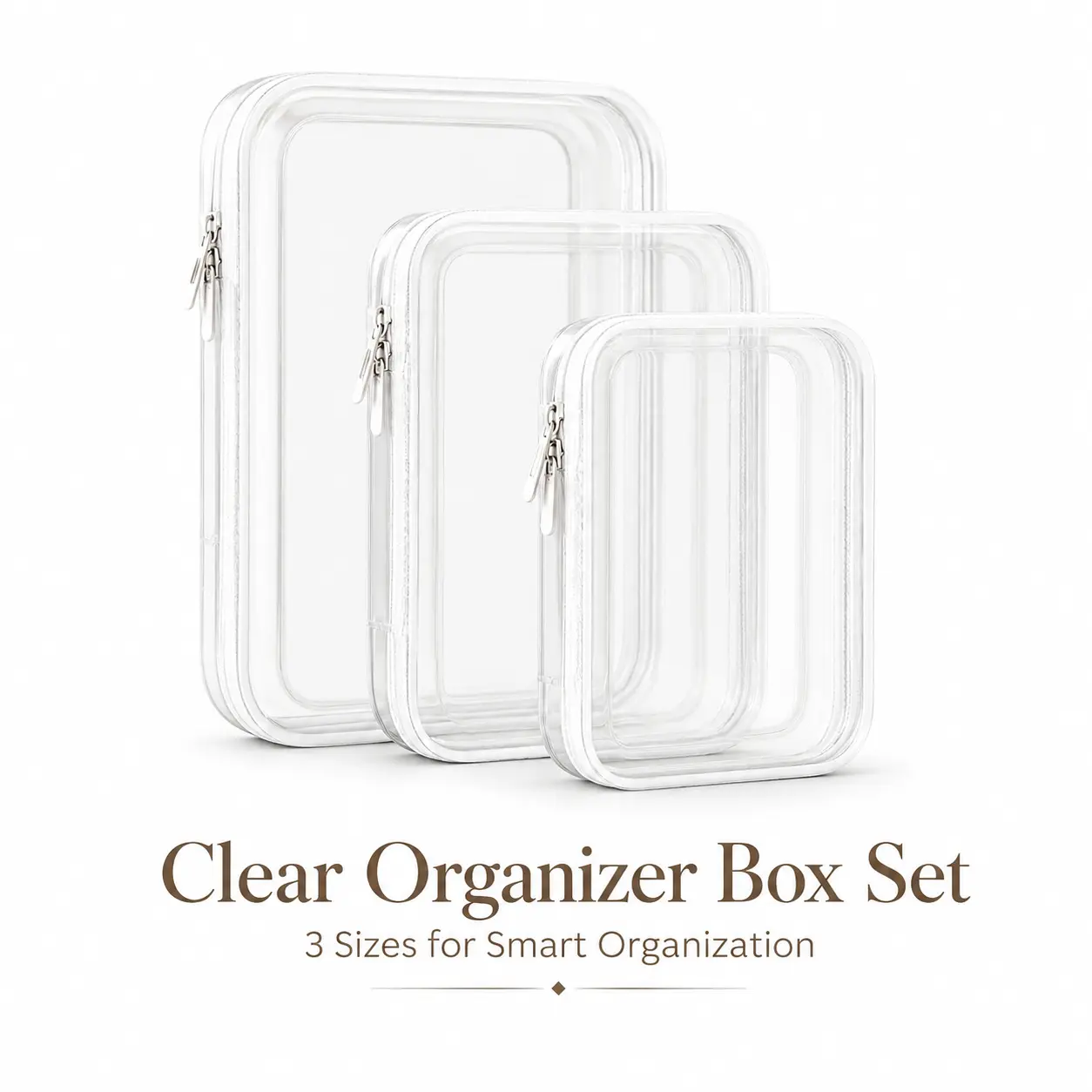 3-Pack Clear Organizer Pouches, Transparent PP Zipper Storage Bags for Travel & Home - Multipurpose Toiletry Bags for Makeup, Cosmetics, Toiletries, Snacks, Clothes & Jewelry - Waterproof Dustproof Storage Cases with 3 Assorted Sizes