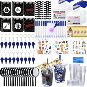 163 count Spy Detective Party Favors Invisible Ink Pen UV  Flashlight Spiral Mini Notebooks  Agent ID Card Holder Magnifying Glasses  Mustache Cup Sticker Party Card