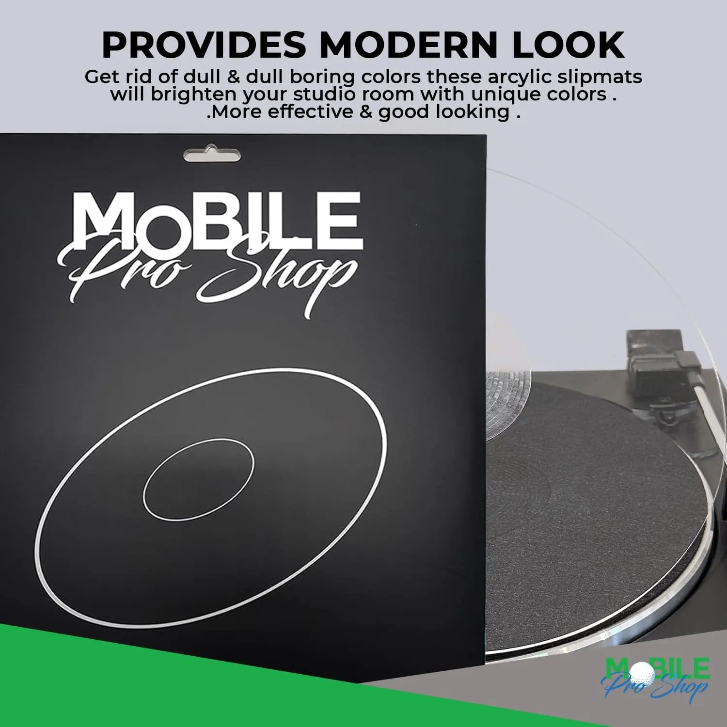Mobile Pro Shop Clear Acrylic Turntable Mat, 11.75in Anti-Static Slipmat for 12in Vinyl Record Players, Noise Reduction, Enhanced Bass, Protection, Classy Design