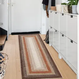 GARVEE Braided Pattern Printed Rug Long Hallway Runner Rug Washable 2x10 Modern Geometric Kitchen Runner Rugs Non Slip Runners for Hallways Kitchen Bathroom Entryway, Brown Orange