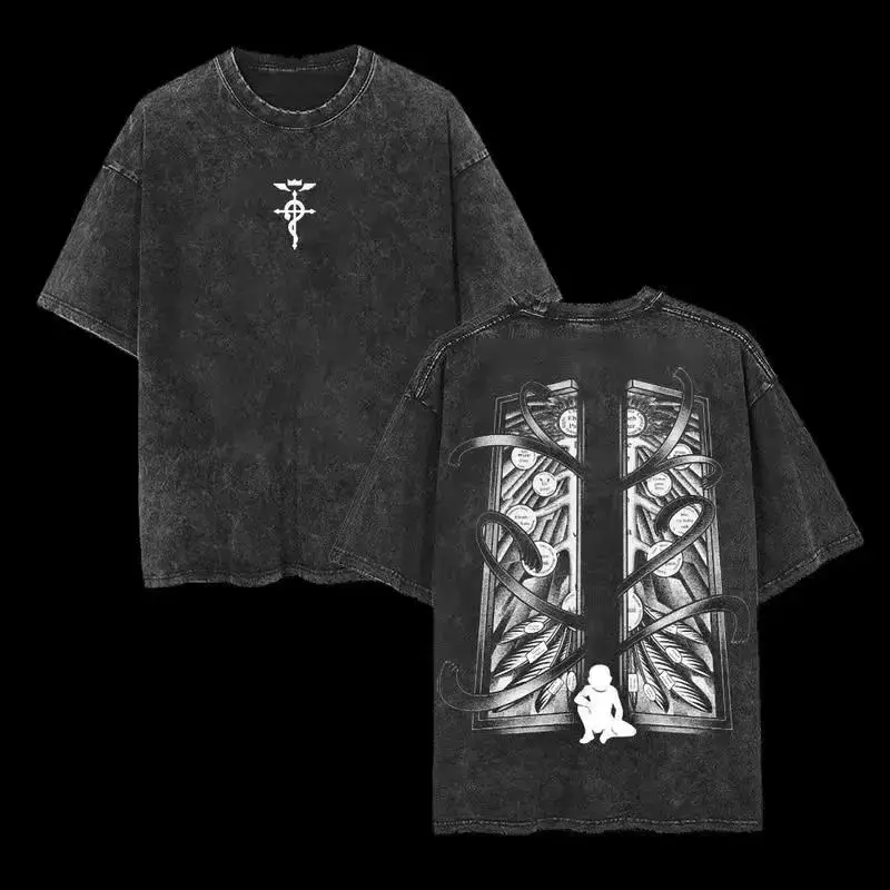 Retro Heavy Limited Gatekeeper - Fullmetal Alchemist Anime Double Printed Vintage Oversized Washed Tee Unisex Oversize Anime Manga Washed Heavyweight Cotton T-shirt, Gift For Anime Fan, Anime Lover summerwins,summerwins,summeroutfits,vacationoutfits,beach