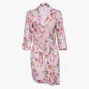 Women's Bamboo Maternity Robe with Pockets, Pari (Floral)
