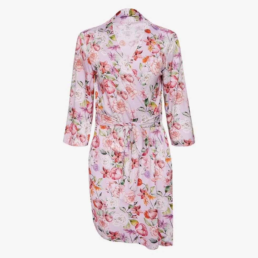 Women's Bamboo Maternity Robe with Pockets, Pari (Floral)
