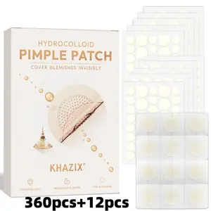 360 Pieces + 12 Patches Water Gel Hydrocolloid Acne Patch, Day & Night Invisible Acne Treatment, Lightweight Waterproof, Gentle Skin-Friendly