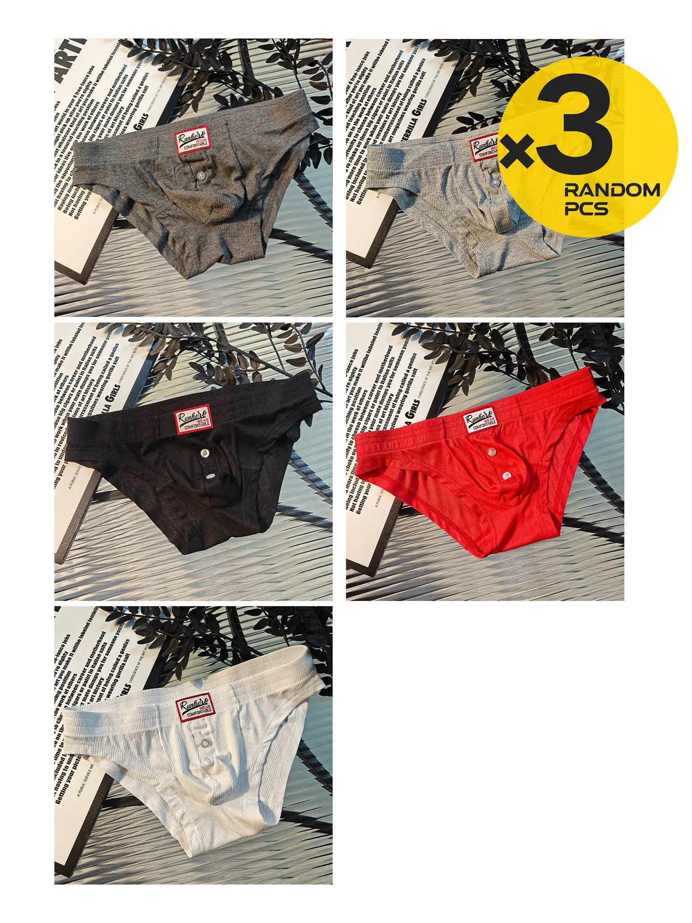 3pc random combination style, Classic men's triangle underwear, trendy men's triangle pants, fabric with soft, comfortable, dry and breathable properties, suitable for daily casual wear, sports, fitness, home use, and students