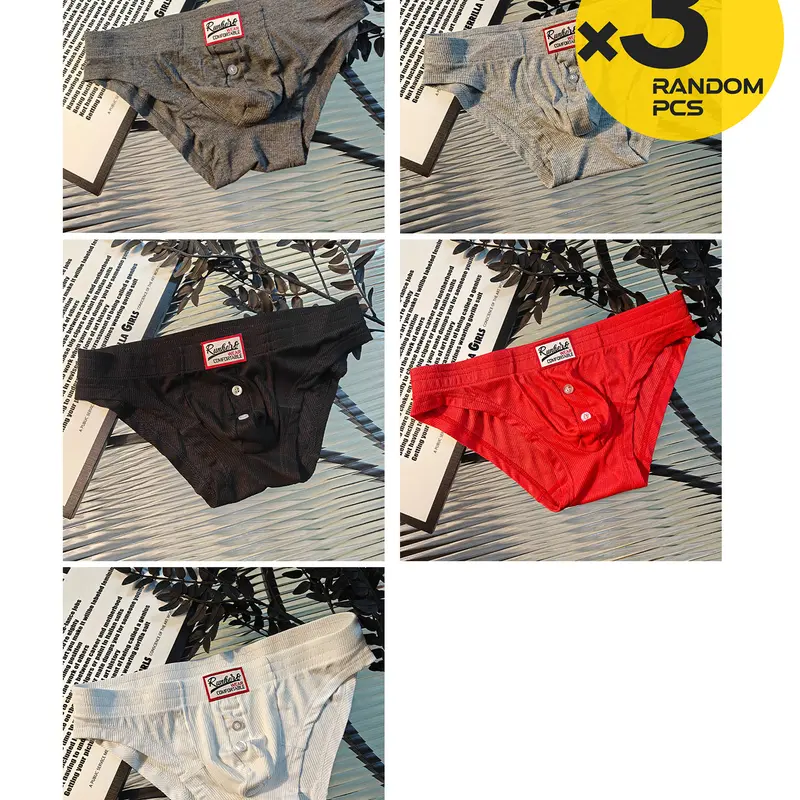 3pc random combination style, Classic men's triangle underwear, trendy men's triangle pants, fabric with soft, comfortable, dry and breathable properties, suitable for daily casual wear, sports, fitness, home use, and students