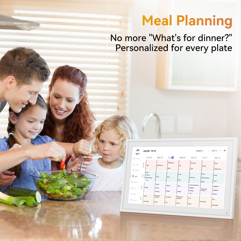 TABWEE 15.6 Inch WiFi Digital Calendar, Smart Touchscreen Interactive Display for Family Schedules Chore Chart, Meal Planner, To Do List, Smart Sync Switchable Digital Photo Frame Desk-Standing