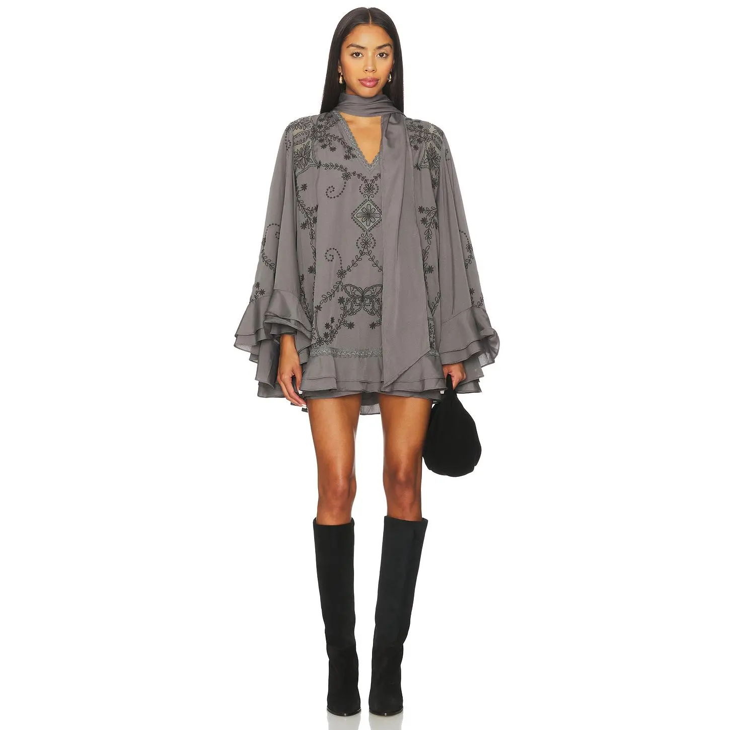 Free People Bali September Sun Mini Dress in Charcoal Grey - TikTok Shop