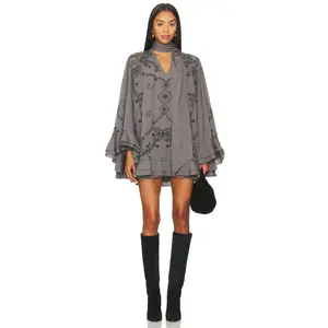 Free People Bali September Sun Mini Dress in Charcoal Grey