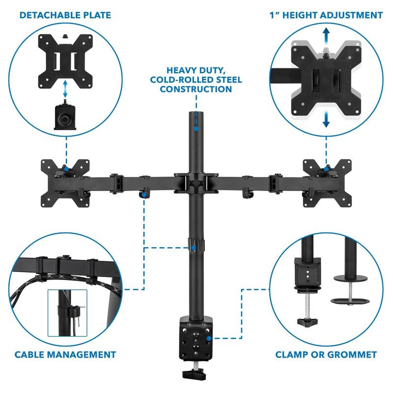 Mount-It! Full Motion Dual Monitor Desk Mount for 17" - 32" Screens with Height Adjustment & VESA Compatibility