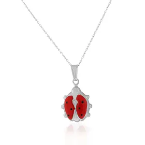 Silver Ladybug Pendant Necklace for Females - Red Enamel-Detailed Fashion Accessory, Ideal for Birthday Gifting, Female