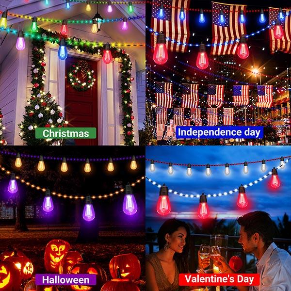 Flacchi 46FT Smart S14 Outdoor String Lights, Bluetooth APP Control, Remote Dimmable Waterproof Shatterproof Patio Lights for Backyard, Party, Holiday Decor