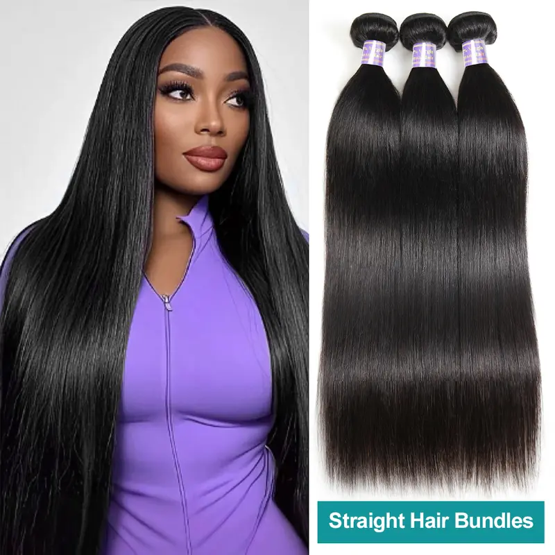 Allove Straight Human Hair Bundles Quick Weave Extensions 1 3 4PCS Brazilian Hair Weave Bundles Natural Body Wave Hair Bundles Sew In #SummerVibes